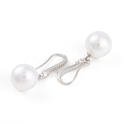 Rack Plating Brass Cubic Zirconia ABS Pearl Earring Hooks EJEW-S219-16P-07-1