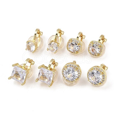 Brass Micro Pave Clear Cubic Zirconia Cuff Earrings EJEW-Z148-01G-1