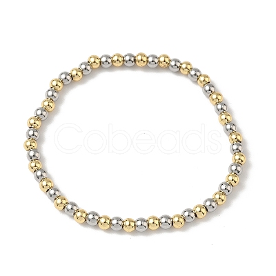 Brass Round Beaded Stretch Bracelets for Men Women BJEW-B148-05B-GP-1