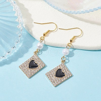 Alloy Crystal Rhinestone Rectangle with Heart Dangle Earrings EJEW-JE05491-04-1