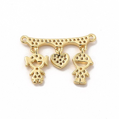 Rack Plating Brass Micro Pave Clear Cubic Zirconia Heart Connector Charms KK-G456-01G-01-1