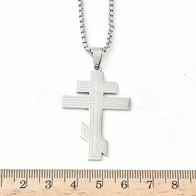 Russian Orthodox Cross 201 Stainless Steel Pendant Box Chain Necklaces NJEW-C104-01A-P-1