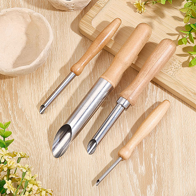 4Pcs 4 Styles Wood & Stainless Steel Double Heads Modeling Clay Sculpting Tools Set DIY-WH0308-691-1