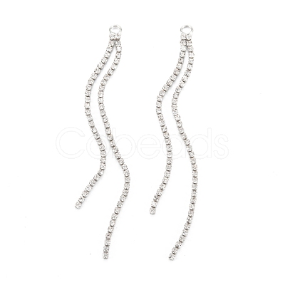 Brass Micro Pave Clear Cubic Zirconia Tassel Pendants KK-D063-01P-1