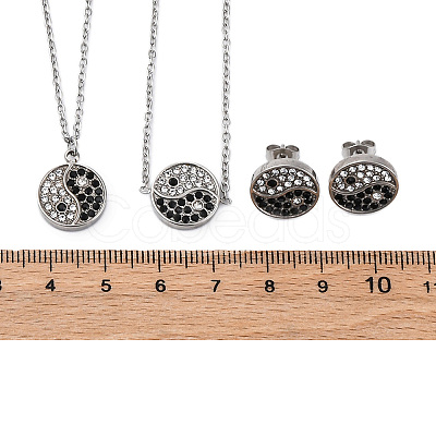 Yin-yang 304 Stainless Steel Rhinestone Pendant Necklaces & Bracelets & Stud Earrings Sets for Women SJEW-C004-17P-1
