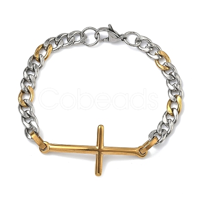 201 Stainless Steel Cross Link Bracelets BJEW-G785-01GP-1