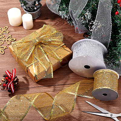 2 Rolls 2 Colors 9M Sparkle Polyester Mesh Ribbon with Paillettes OCOR-PH0005-94-1