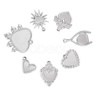 7Pcs 7 Styles 304 Stainless Steel Pendant Cabochon Settings STAS-TA0005-83-1
