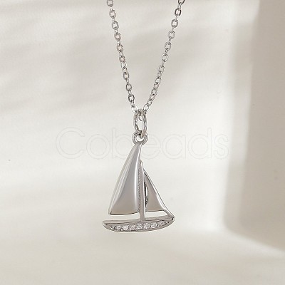 Ocean Summer Brass Pave Clear Cubic Zirconia Pendant Necklaces FS-WG82AA1-17-1