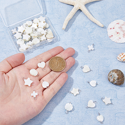 50Pcs 5 Styles Natural Freshwater Shell Connector Charms PALLOY-HS00009-1