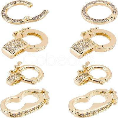 8Pcs 4 Style Brass Micro Pave Clear Cubic Zirconia Twister Clasps ZIRC-CA0001-09-1