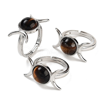 Natural Tiger Eye Adjustable Rings RJEW-K271-01P-10-1