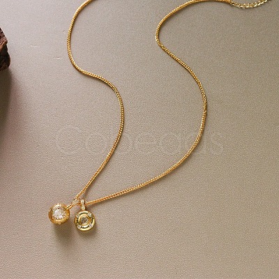 Brass Pave Clear Cubic Zirconia Double Round Ball Pendant Necklaces for Women WG4A742-01-1