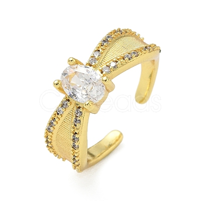 Brass Micro Pave Cubic Zirconia Cuff Open Rings RJEW-C163-06G-1