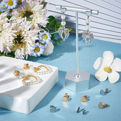 40Pcs 2 Colors 304 Stainless Steel Heart Stud Earring Findings STAS-BBC0002-37-1