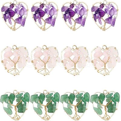 6Pcs 3 Styles Chakra Natural Gmestone Copper Wire Big Pendants FIND-FH0004-66-1