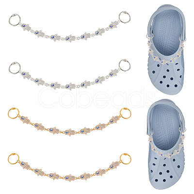 Nbeads 1 Set Alloy Crystal Rhinestone Hamsa Hand with Evil Eye Link Shoe Decoration Chain FIND-NB0004-11-1