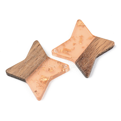 Transparent Resin & Walnut Wood Pendants RESI-S389-011A-B-1