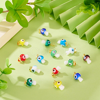 16Pcs 8 Colors Handmade Lampwork Pendants LAMP-TA0001-78-1