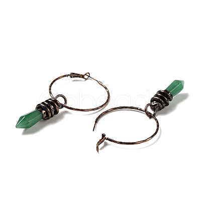 Natural Green Aventurine Bullet Dangle Hoop Earrings G-D468-23R-1