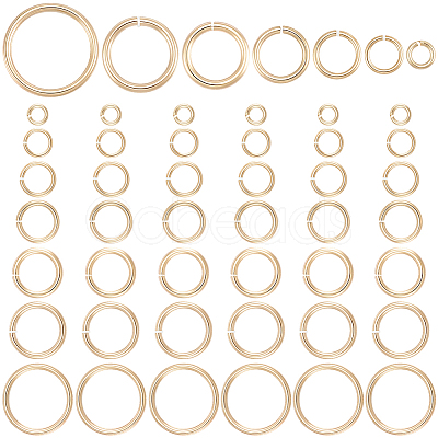 300Pcs 7 Styles Rack Plating Brass Open Jump Rings KK-BBC0027-30G-1