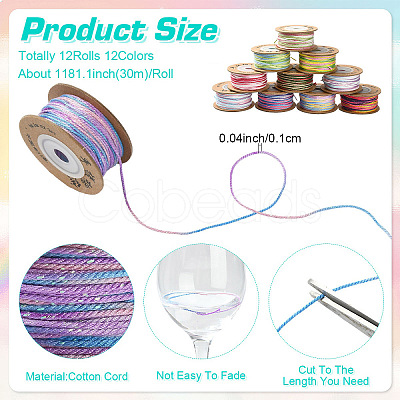 4 Rolls 4 Colors Segment Dyed Macrame Cotton Cord OCOR-YW0001-27C-1