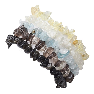 12 Constellation Natural Mixed Gemstone Chip Beaded Stretch Bracelets Sets for Women Men BJEW-JB10264-12-1