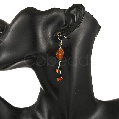 Natural Amber Nuggets Dangle Earrings EJEW-JE07523-1