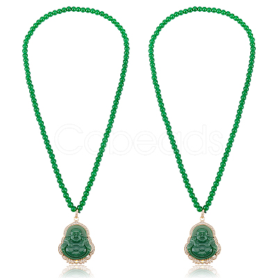 2Pcs Alloy Glass Buddha Pendant 6MM Round Glass Beaded Necklaces NJEW-ME0001-15-1