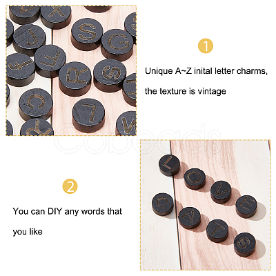 26Pcs 26 Styles Flat Round with Letter Wooden Cabochons WOOD-GA0001-28-1