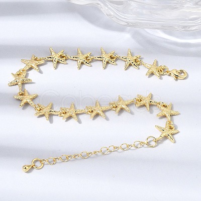 Brass Link Chain Bracelets for Women BJEW-D457-02G-1