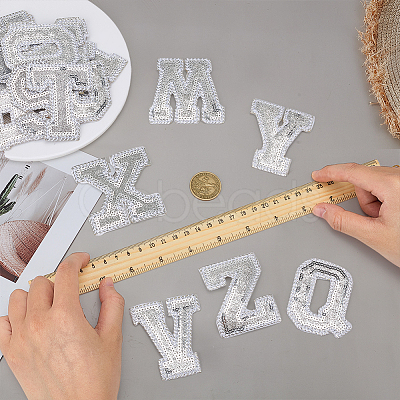 26Pcs Letter A~Z Glitter Powder with Paillette Sew on Cloth Patches PATC-MA0001-54B-1
