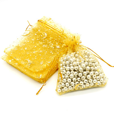 Hot Stamping Rectangle Organza Drawstring Gift Bags WG15067-09-1