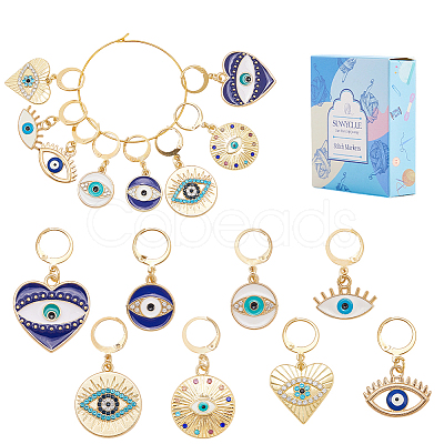 16Pcs 8 Styles Evil Eye Alloy Enamel Pendant Locking Stitch Markers HJEW-SC00179-1