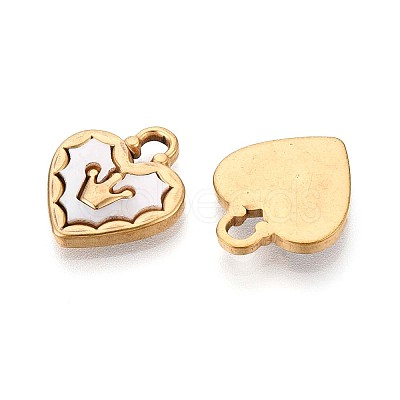 304 Stainless Steel Pave Natural White Shell Crown Heart Pendants STAS-N110-22A-G-1