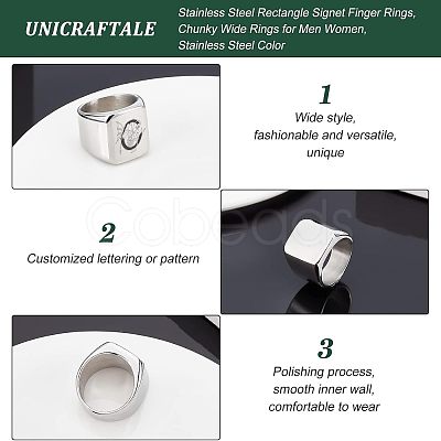 3Pcs 3 Size 304 Stainless Steel Rectangle Signet Finger Rings RJEW-UN0001-26P-1