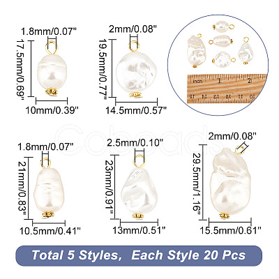 100Pcs 5 Style ABS Plastic Imitation Pearl Beads Pendant KY-AR0001-12-1