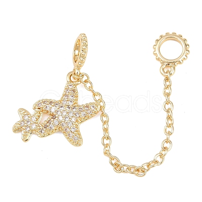 Double Starfish Brass Micro Pave Clear Cubic Zirconia Safety Chains KK-H257-06G-1