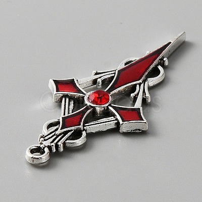 Siam Rhinestone Cross Pendant with Red Enamel LS-ENAM-WH0001-06AS-04-1