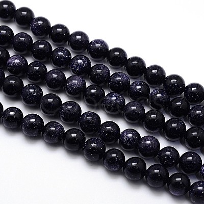 Synthetic Blue Goldstone Round Beads Strands G-O047-11-4mm-1