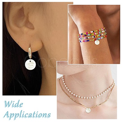 20Pcs Natural Shell Flat Round with Engraved Cherry Charms SHEL-CJ0001-36-1