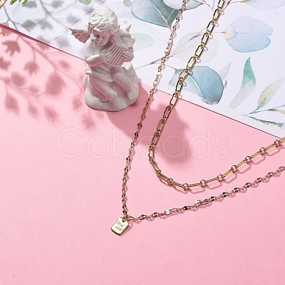 2Pcs 2 Style Rectangle with Good Luck Pendant Necklaces Set NJEW-JN04009-1