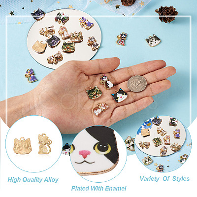 28Pcs 14 Style Printed Alloy Pendants FIND-BG0001-04-1