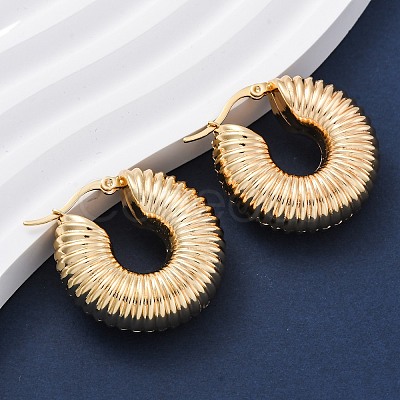 Ion Plating(IP) Chunky Vintage Grooved Hoop Earrings for Women EJEW-O096-52G-1