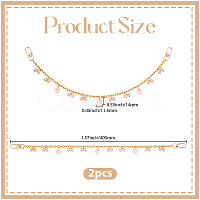 2Pcs Alloy Enamel Pink Bowknot Tassel 304 Stainless Steel Cable Chain Bag Decorative Chains AJEW-BBC0001-03-1