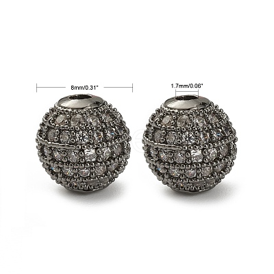 CZ Brass Micro Pave Grade AAA Clear Color Cubic Zirconia Round Beads KK-O065-8mm-05B-NR-1