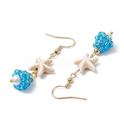 Shell Glass Dangle Earrings EJEW-MZ00424-04-1