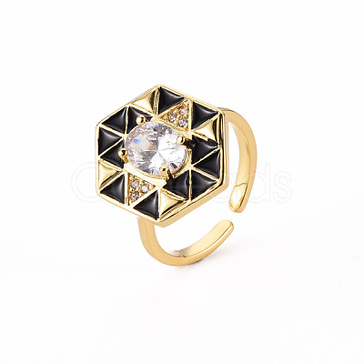 Brass Micro Pave Clear Cubic Zirconia Cuff Rings RJEW-S045-084E-NR-1