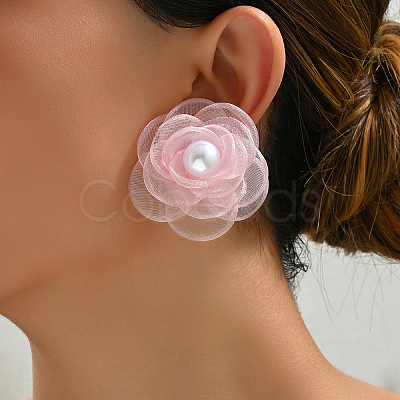 Camellia Flower Iron Stud Earrings for Women TA6266-1-1