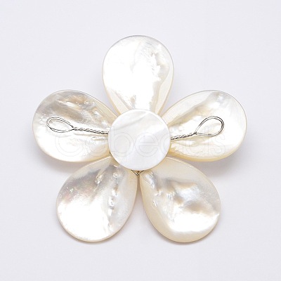 Natural White Shell Mother of Pearl Shell Flower Big Pendants SSHEL-J032MS-05-1